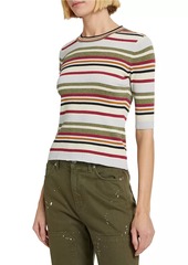 Veronica Beard Kavya Striped Rib-Knit Blouse