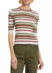 Veronica Beard Kavya Striped Rib-Knit Blouse