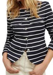 Veronica Beard Kensington Knit Jacket In Navy/white