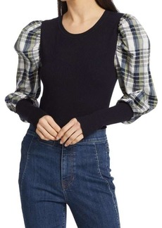 Veronica Beard Leila Wool Rib-Knit & Plaid Sweater