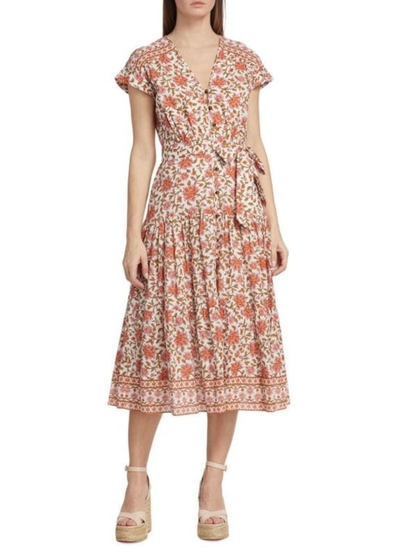 Veronica Beard Lexington Belted Floral Midi Dress