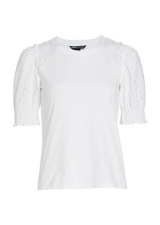 Veronica Beard Marcia Eyelet-Embroidered Puff-Sleeve T-Shirt