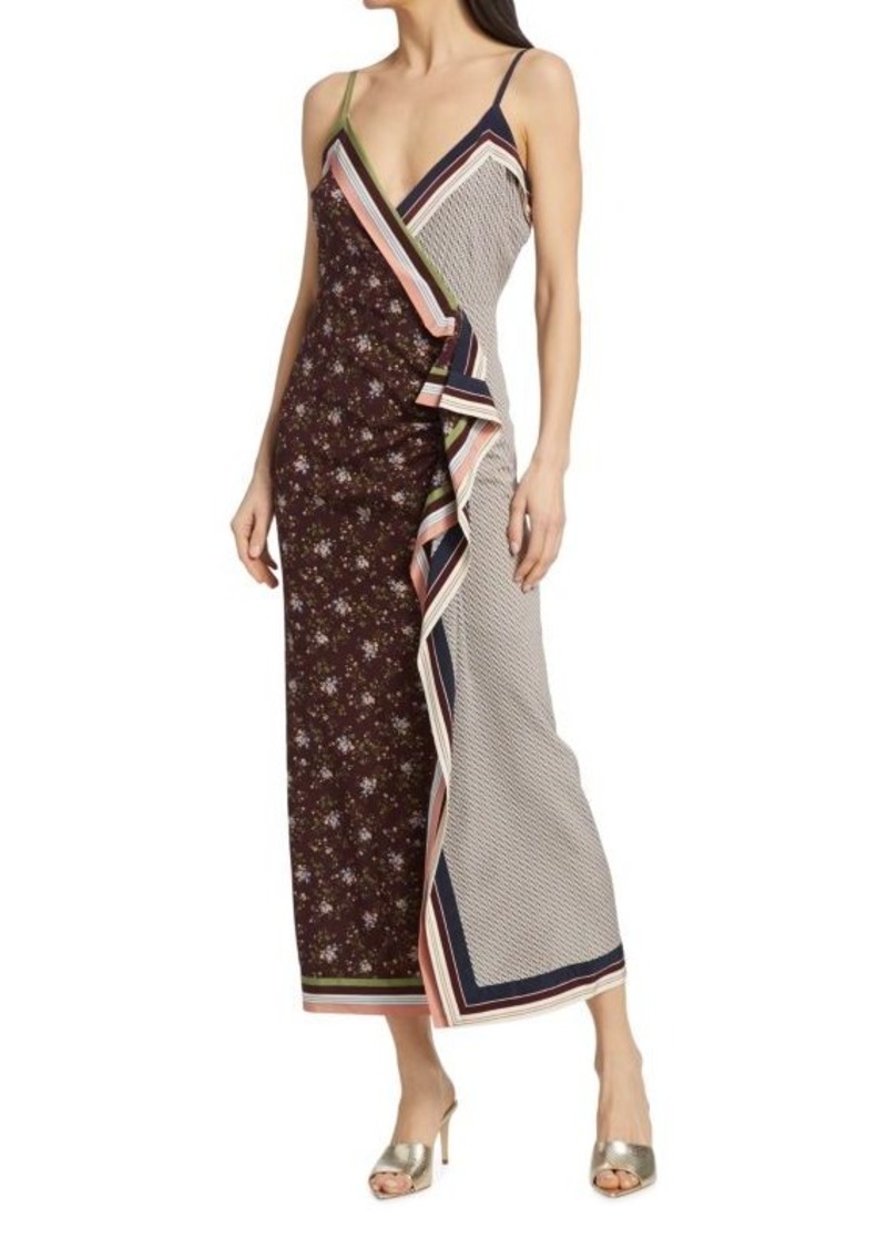 Veronica Beard Marga Bi Printed Silk Blend Midi Dress