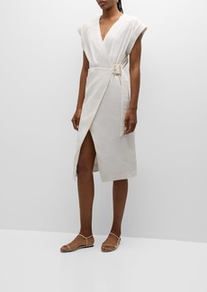Veronica Beard Octavia Short-Sleeve Linen Wrap Dress