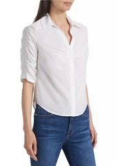 Veronica Beard Porta Cotton Ruched-Sleeve Shirt