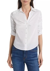 Veronica Beard Porta Cotton Ruched-Sleeve Shirt