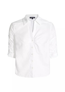 Veronica Beard Porta Cotton Ruched-Sleeve Shirt