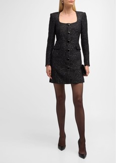 Veronica Beard Rino Button-Front Tweed Mini Dress