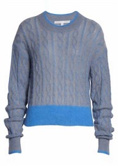 Veronica Beard Riola Mohair & Alpaca Cable Crewneck Sweater in Blue