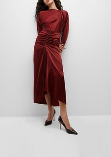 Veronica Beard Sabri Silk Long-Sleeve Ruched Maxi Dress
