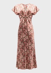 Veronica Beard Seymour Floral Short-Sleeve Midi Dress