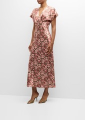 Veronica Beard Seymour Floral Short-Sleeve Midi Dress