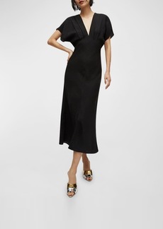Veronica Beard Seymour Short-Sleeve Silk Midi Dress