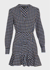 Veronica Beard Sherry Plaid Snap-Front A-Line Mini Dress