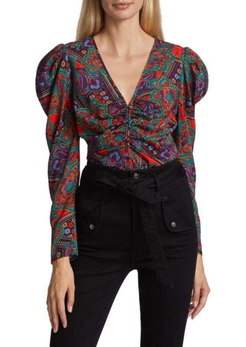 Veronica Beard Simmons Puff Sleeve Silk Blend Top