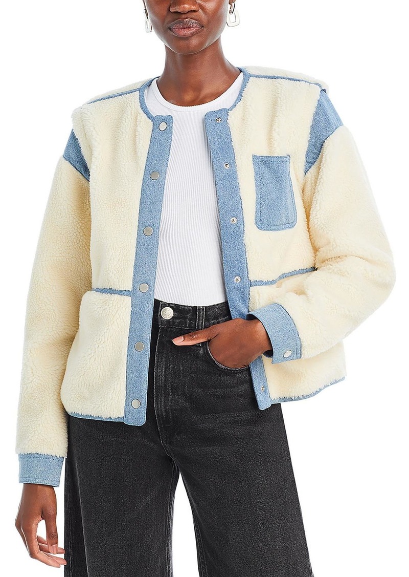 Veronica Beard Surrey Womens Sherpa Contrast Trim Teddy Coat