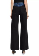 Veronica Beard Taylor Colorblocked High-Rise Wide Flare Jeans