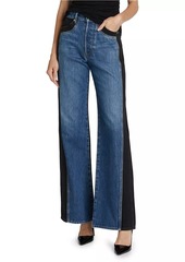 Veronica Beard Taylor Colorblocked High-Rise Wide Flare Jeans