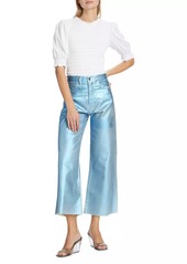 Veronica Beard Taylor Cropped Wide-Leg Metallic Jeans