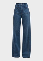 Veronica Beard Taylor Wide-Leg Patch Pocket Jeans