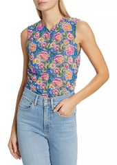 Veronica Beard Tazmin Ruched Floral Mesh Top