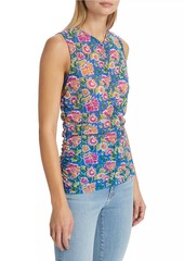 Veronica Beard Tazmin Ruched Floral Mesh Top