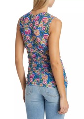 Veronica Beard Tazmin Ruched Floral Mesh Top
