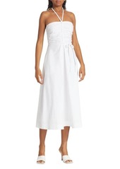 Veronica Beard Tucker Ruched Halter Midi Dress