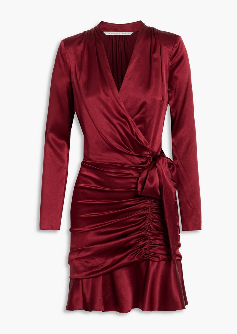 Veronica Beard - Agatha wrap-effect ruched stretch-silk satin mini dress - Burgundy - US 4
