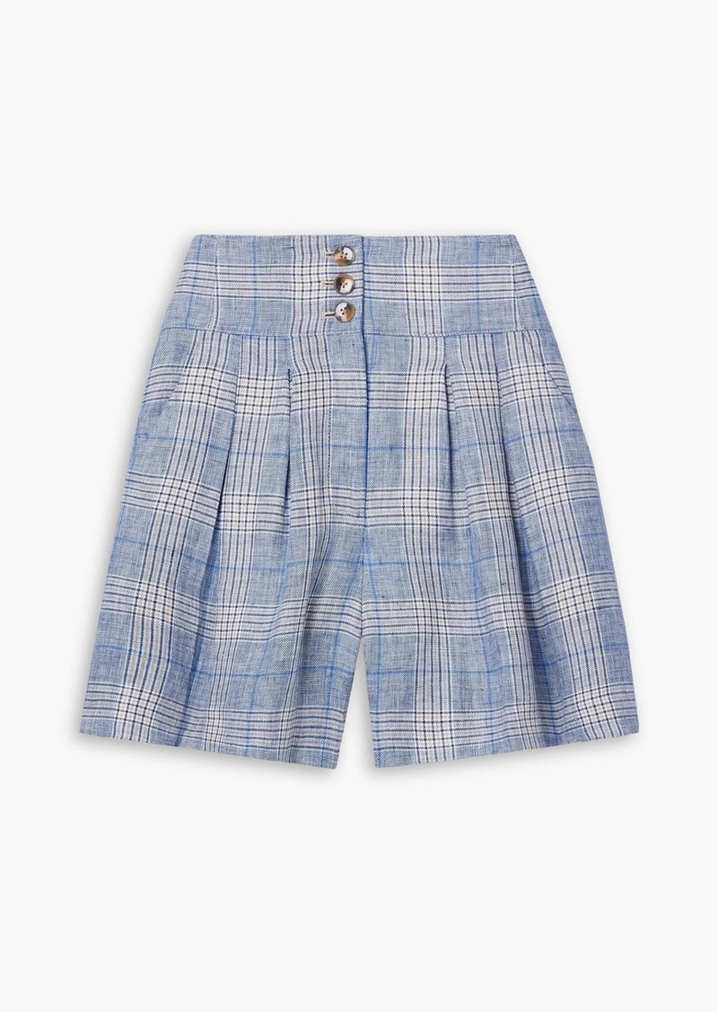 Veronica Beard - Alicia pleated checked linen shorts - Blue - US 8