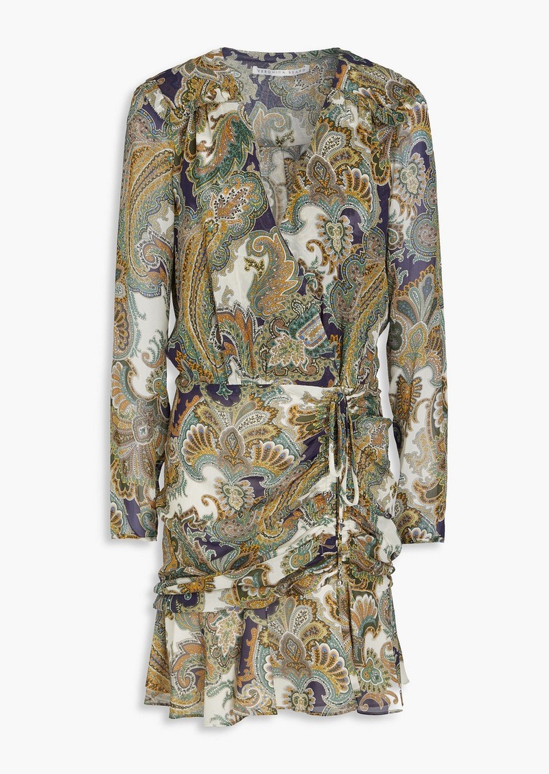 Veronica Beard - Anjali ruffled paisley-print silk-chiffon mini dress - Green - US 0