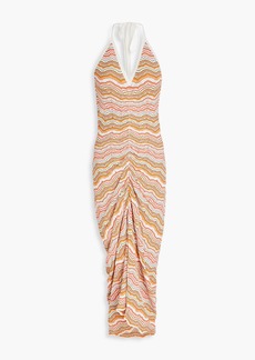 Veronica Beard - Armelle striped pointelle-knit halterneck midi dress - Multicolor - XS