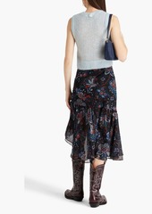Veronica Beard - Asymmetric paisley-print silk-georgette midi skirt - Black - US 0