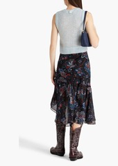 Veronica Beard - Asymmetric paisley-print silk-georgette midi skirt - Black - US 4