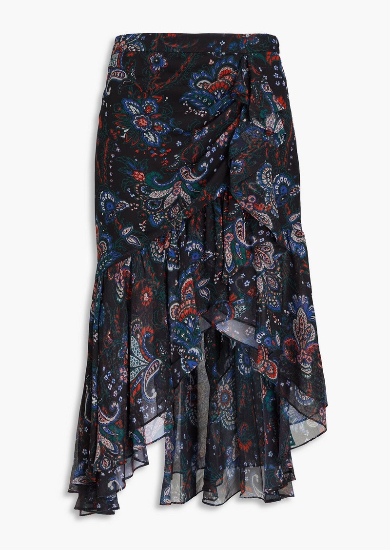 Veronica Beard - Asymmetric paisley-print silk-georgette midi skirt - Black - US 0