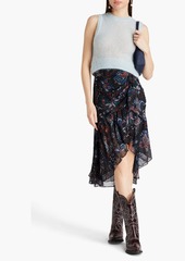 Veronica Beard - Asymmetric paisley-print silk-georgette midi skirt - Black - US 0