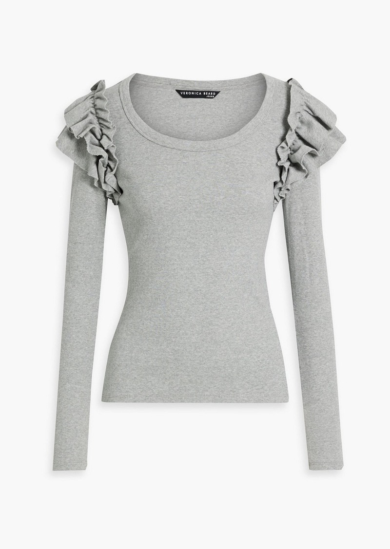 Veronica Beard - Avedon ruffled ribbed stretch-cotton jersey top - Gray - M