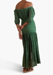 Veronica Beard - Cali off-the-shoulder broderie anglaise cotton maxi dress - Green - US 00