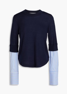 Veronica Beard - Cotton blend poplin-paneled merino wool sweater - Blue - XS