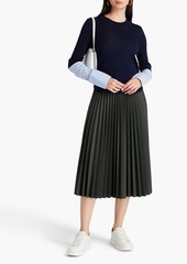 Veronica Beard - Cotton blend poplin-paneled merino wool sweater - Blue - XS