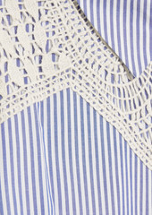 Veronica Beard - Crochet-paneled striped cotton-poplin shirt - Blue - US 14