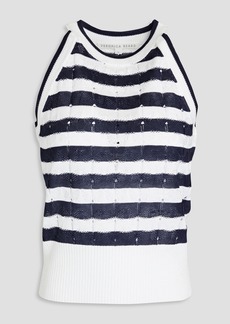 Veronica Beard - Dera striped pointelle-knit top - White - L