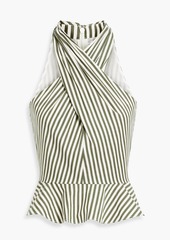 Veronica Beard - Drey striped cotton-blend poplin peplum top - Green - US 6