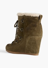 Veronica Beard - Elfred lace-up shearling wedge ankle boots - Green - US 6