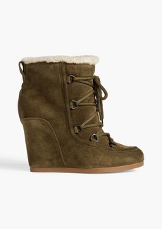 Veronica Beard - Elfred lace-up shearling wedge ankle boots - Green - US 6