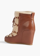 Veronica Beard - Elfred leather and shearling wedge boots - Brown - US 6