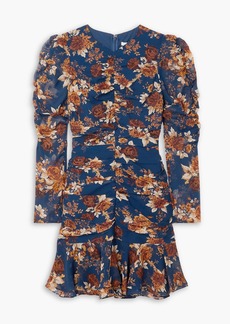 Veronica Beard - Hedera ruched floral-print silk-chiffon mini dress - Blue - US 6