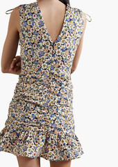 Veronica Beard - Jackson ruched floral-print cotton-blend poplin mini dress - Blue - US 0