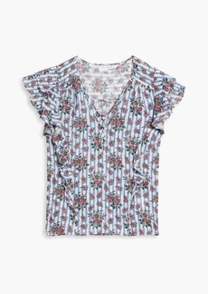 Veronica Beard - Joi ruffled printed cotton-voile top - Blue - US 0