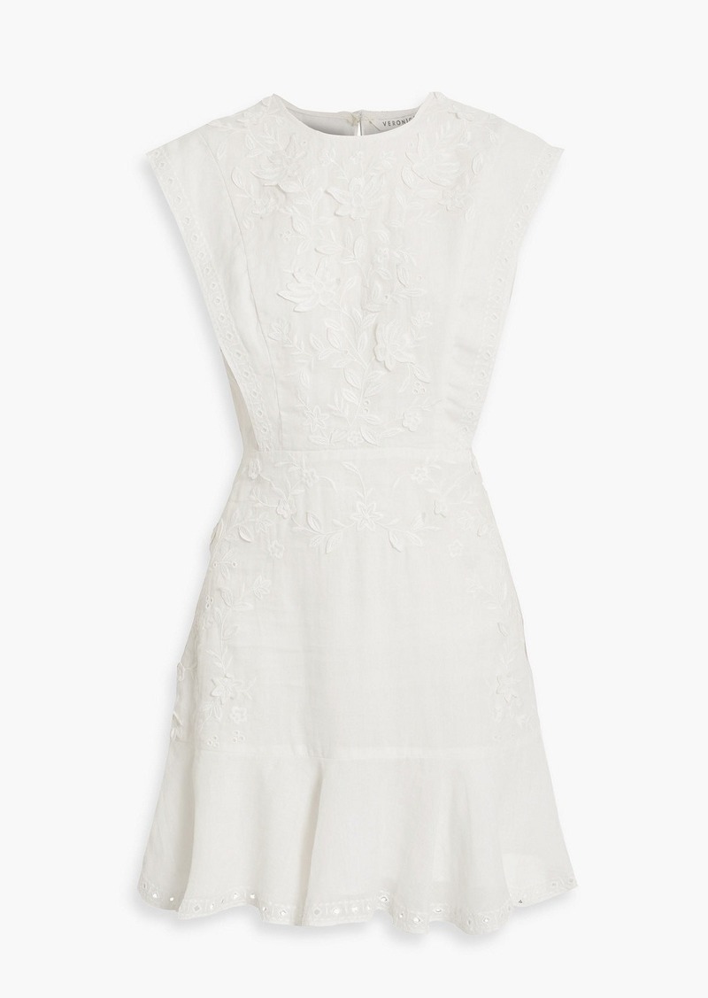 Veronica Beard - Kerison floral-appliquéd broderie anglaise ramie mini dress - White - US 12